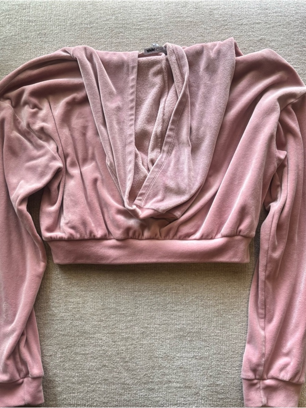Y2K Pink Velour Cropped Zip Hoodie | Juicy Inspired | Coquette Sporty | Size M - Picture 6 of 7